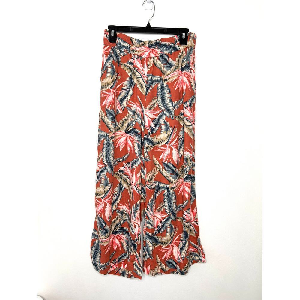 LOFT Tropical Floral Wide Leg Linen Blend Crop Pants Sz S Beach Resort Vacation